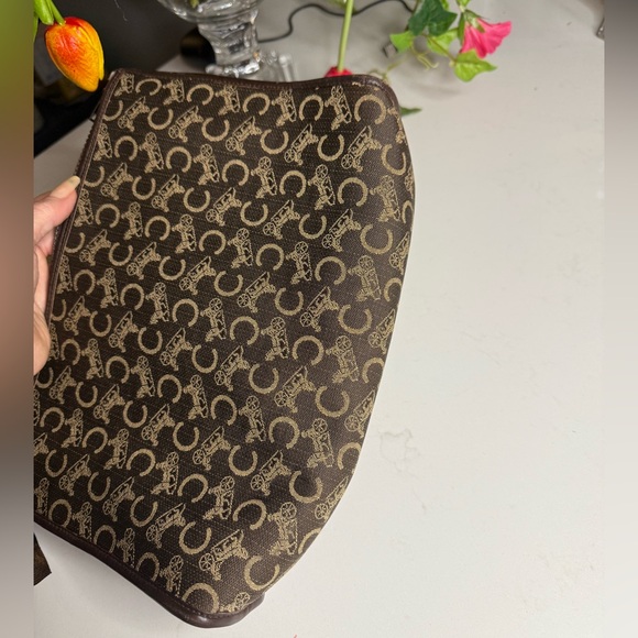 CELINE Denim Canvas Clutch Bag in Brown & Gold Celine Design & Carriages - RARE - Picture 12 of 16